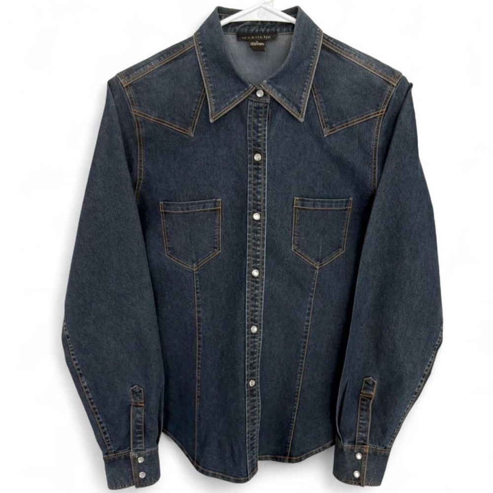 Harold's Classic Dark Wash Denim Western Pearl Snap Shirt Size 6 Medium Timeless